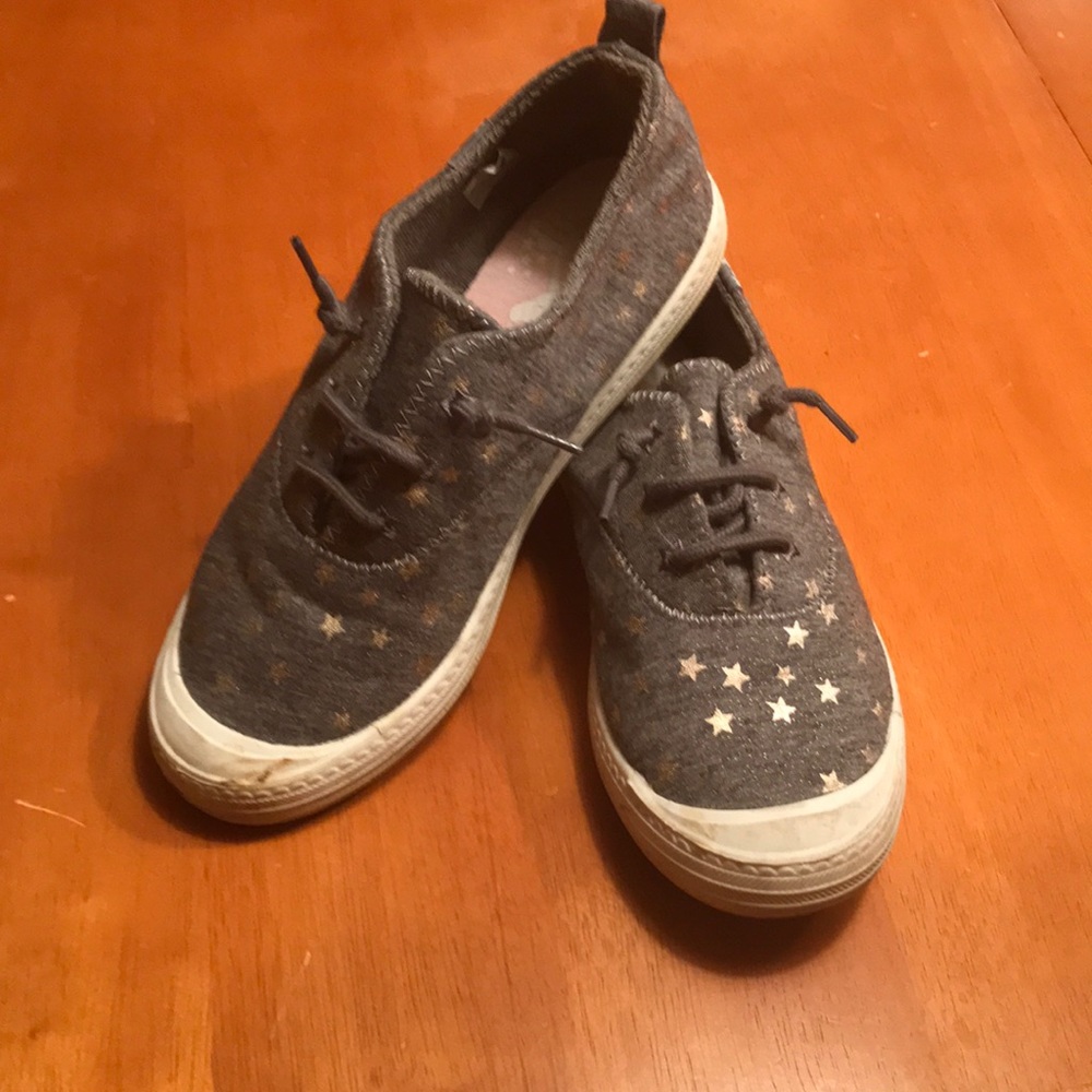 Kids Keds - Grey with Pink Metallic Stars